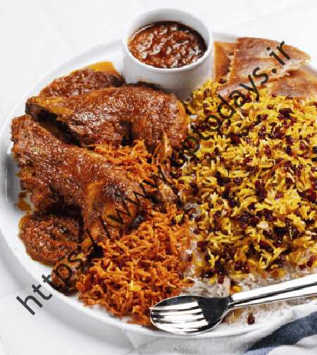 رز ته زرشک لو با مر همراه سس رتقالی