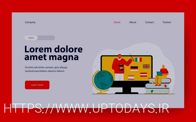 Free vector tiny man learning foreign languages online landing page in flat style